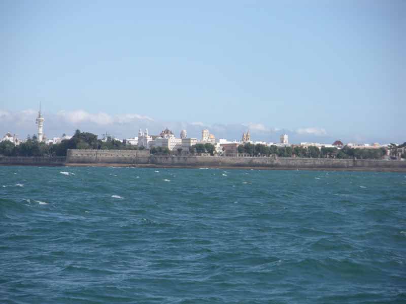 La arboleda de la Alameda Apodaca amarada por las imponentes murallas de Cádiz. La fortificación, rematada con el Castillo de la Candelaria, se debe al periodo de Carlos III ©IEO